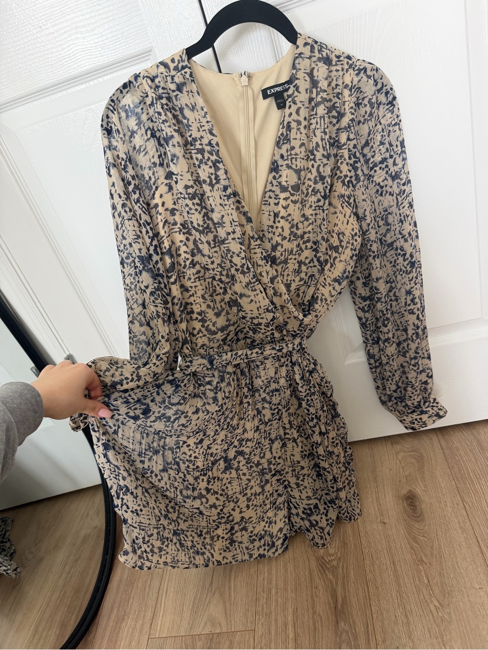 Express Beige & Navy Printed Wrap Romper